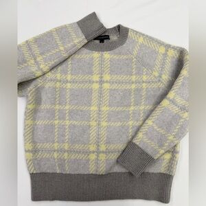 Banana Republic Plaid Merino Wool Blend Sweater Gray Yellow Size M
